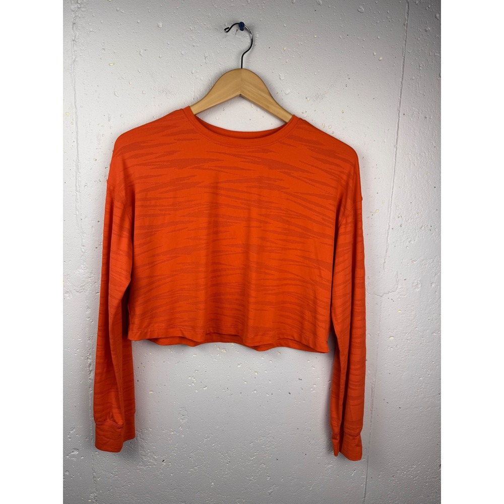 Lululemon Muscle Love Long Sleeve Shirt Womens Tiger Mesh Warm Coral Crop M 6/8 - Picture 5 of 8